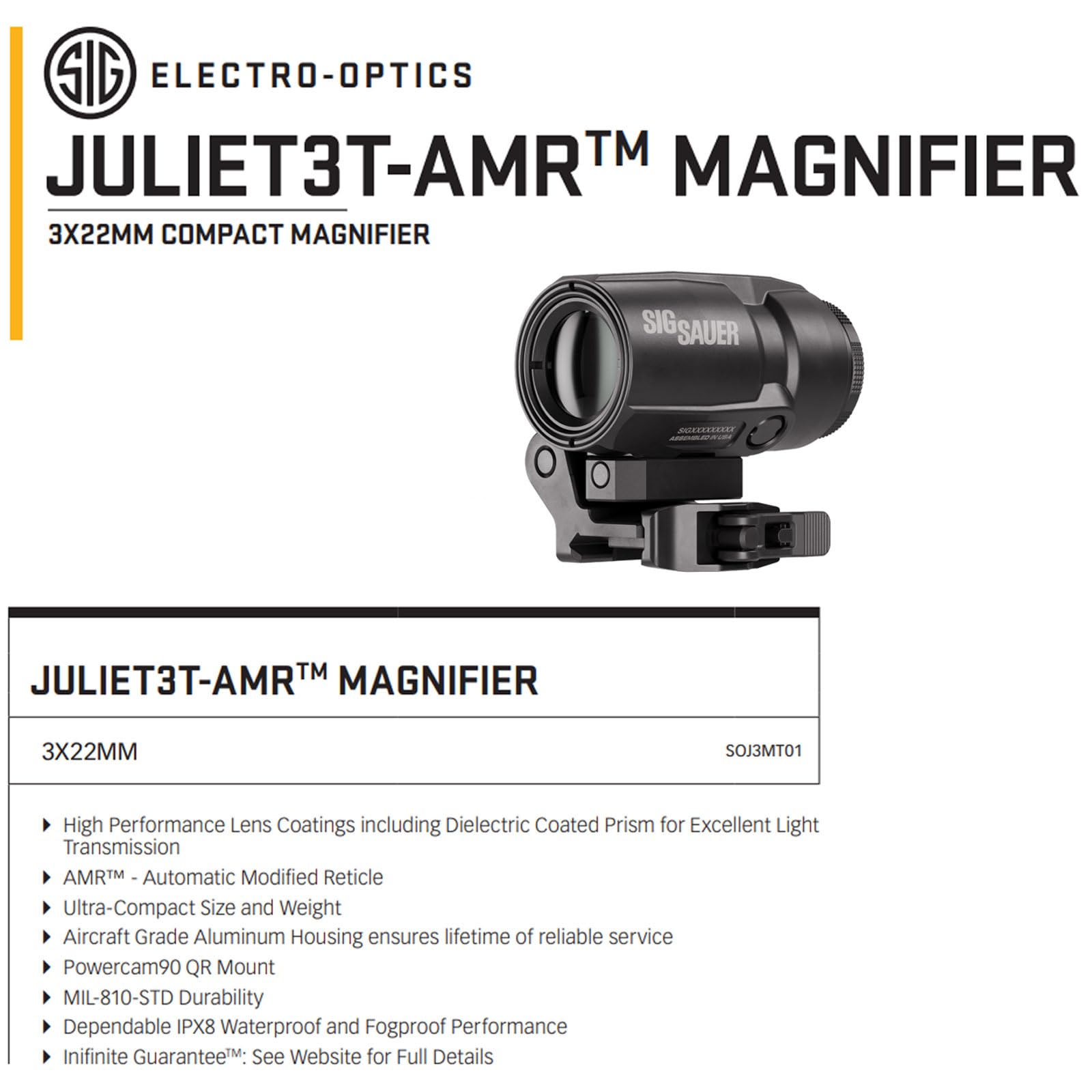SIG SAUER JULIET3T-AMR 3x22mm Tactical Magnifier | Compact Flip-to-Side Optic with PowerCam QR Mount | AMR Compatible | Waterproof Fogproof Lightweight Design for Red Dot Sights - Image 5