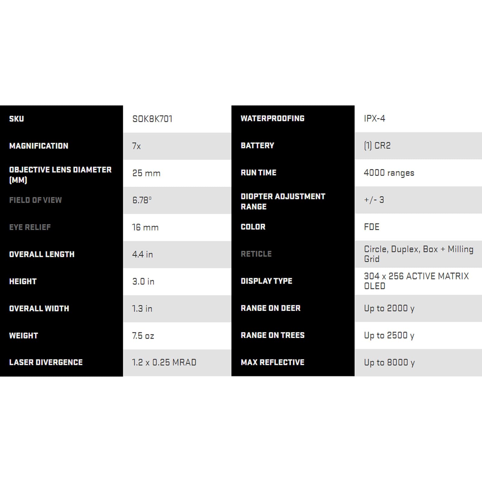 Sig Sauer KILO8K-ABS 7 x 25 mm Tactical Hunting Durable High Accuracy Up to 8000 Yards Reflective Range Digital Bluetooth Laser Monocular Rangefinder | Circle, Duplex, Box + Milling Grid Reticle - Image 7